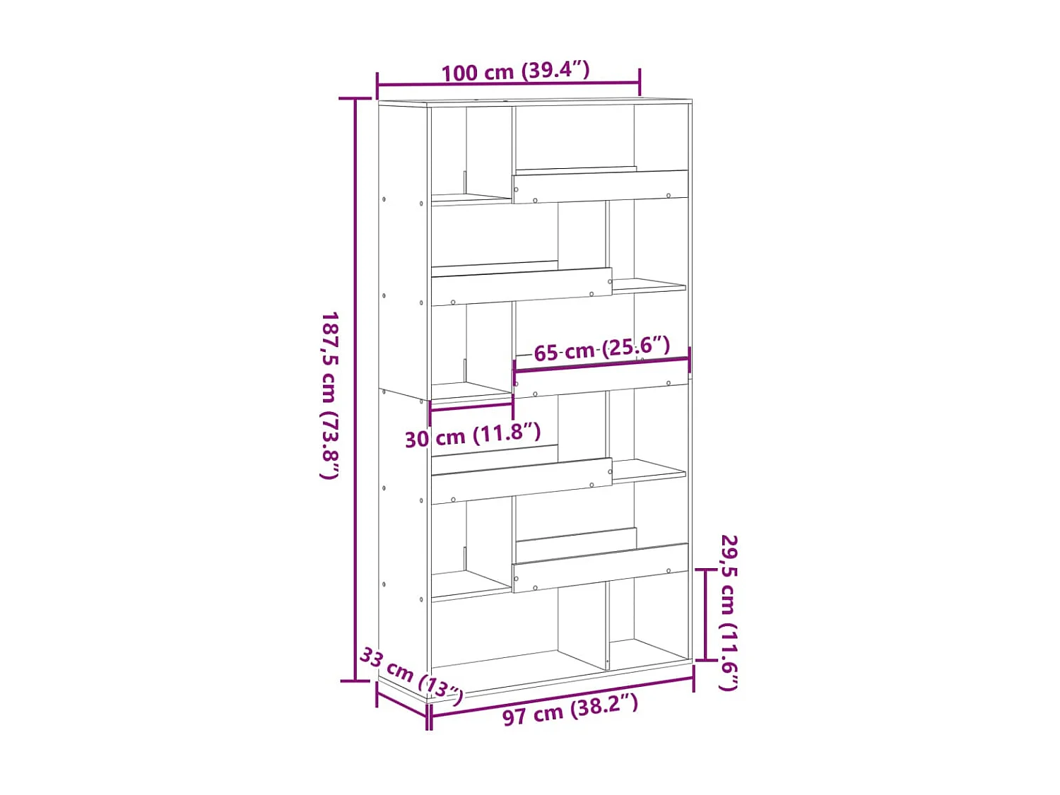 Kamerscherm 100x33x187,5 cm bewerkt hout betongrijs