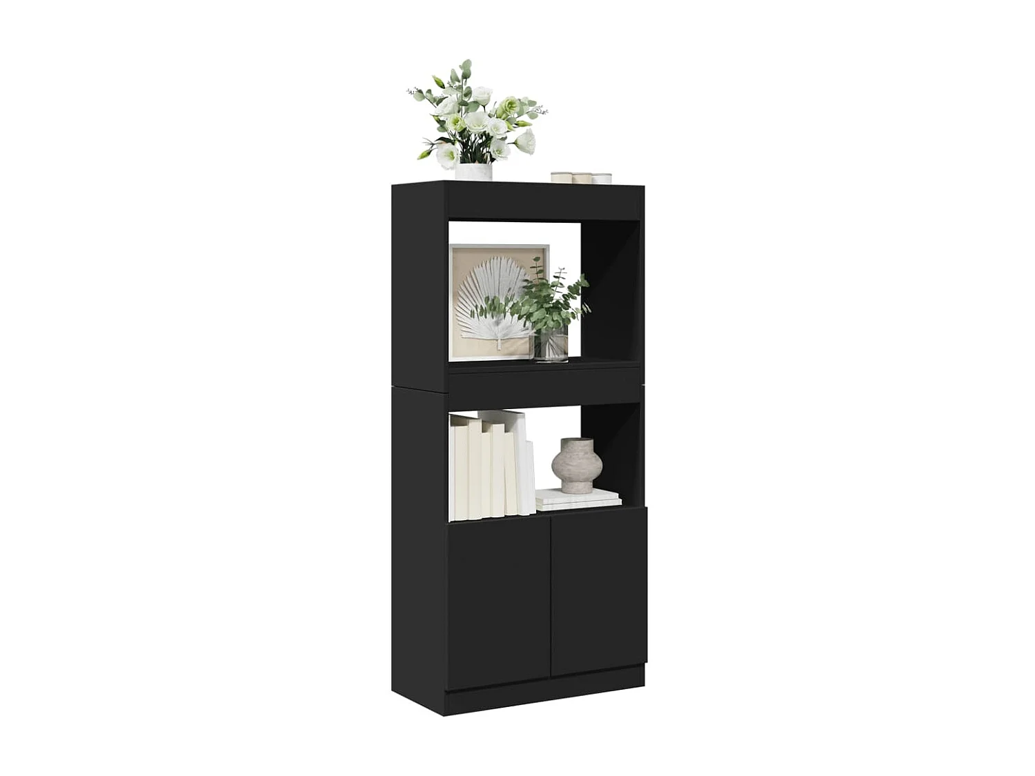 Buffet haut noir 63x33x140 cm bois d'ingénierie