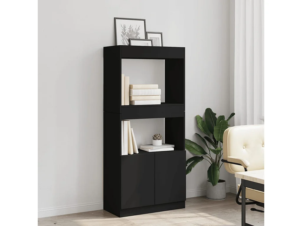 Buffet haut noir 63x33x140 cm bois d'ingénierie