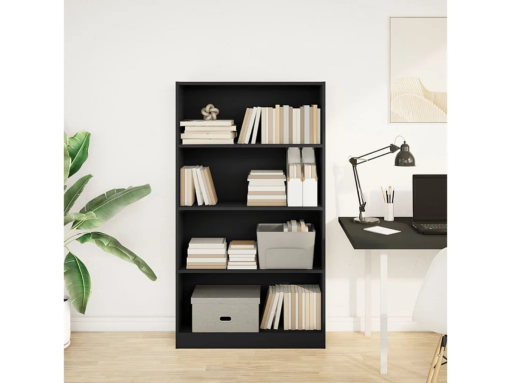 Estantería de madera de ingeniería negra 80x24x143 cm