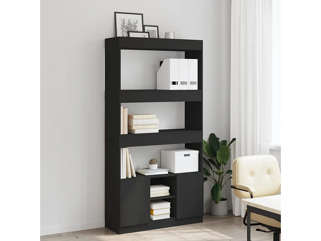 Credenza Nera 92x33x180 cm in Legno Multistrato