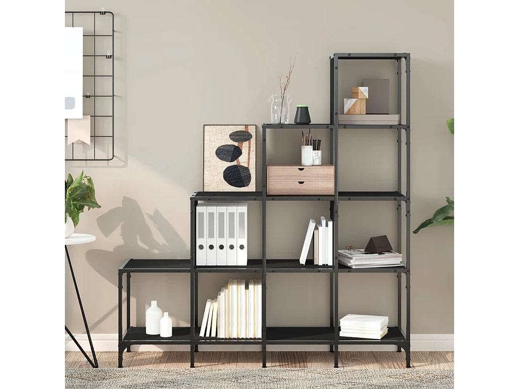 Bibliothèque noir 122x30x132 cm bois d'ingénierie et métal