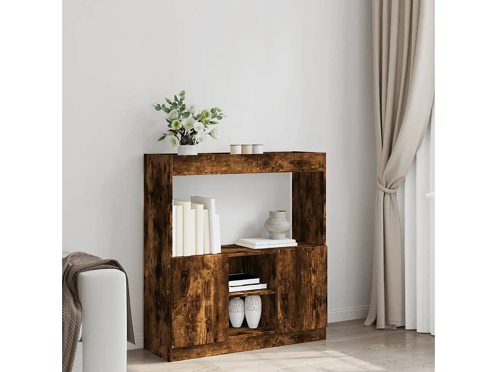 Buffet haut chêne fumé 92x33x100 cm bois d'ingénierie