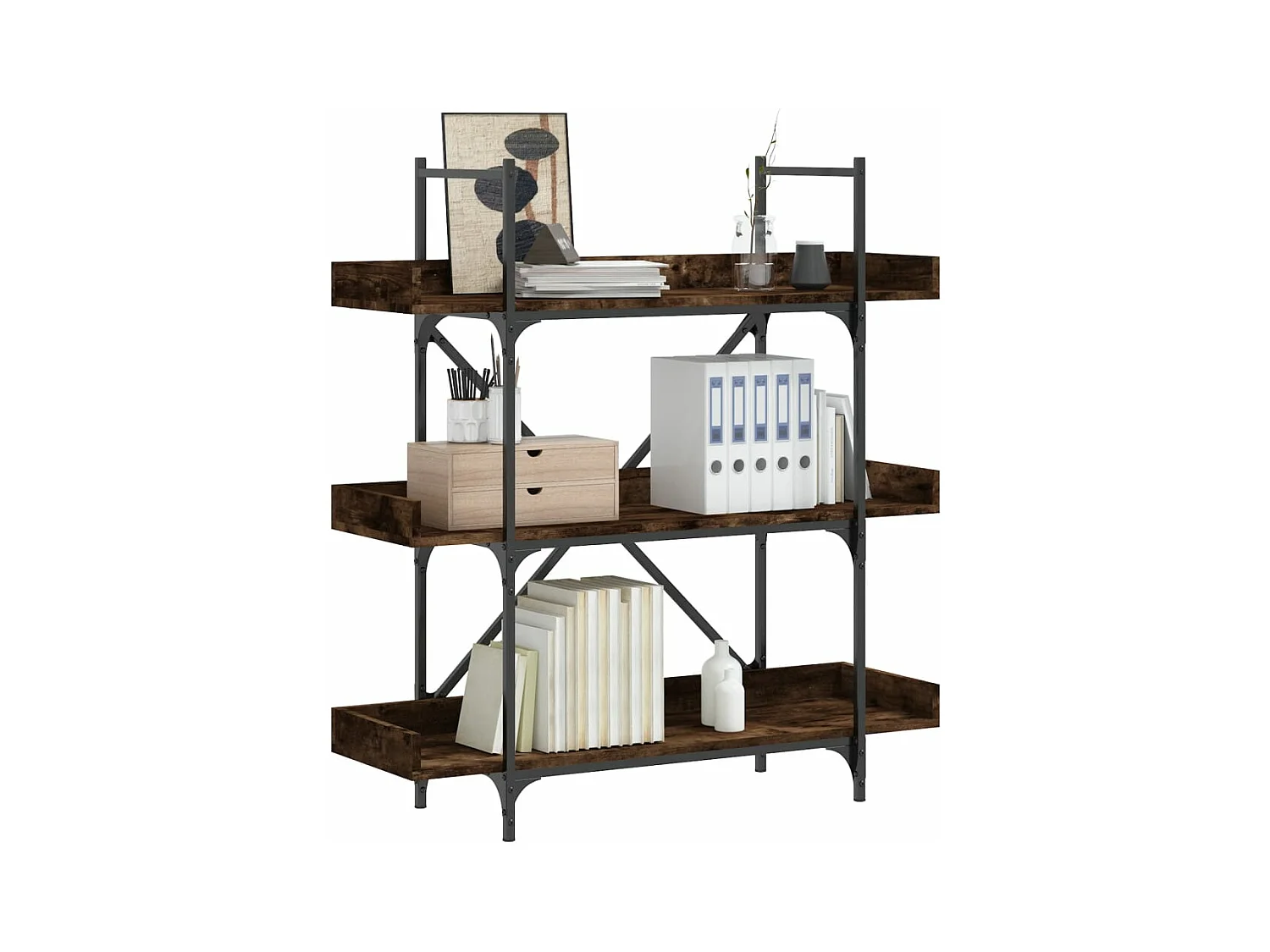 Libreria 3 Ripiani Rovere Fumo 100x33x108,5cm Legno Multistrato