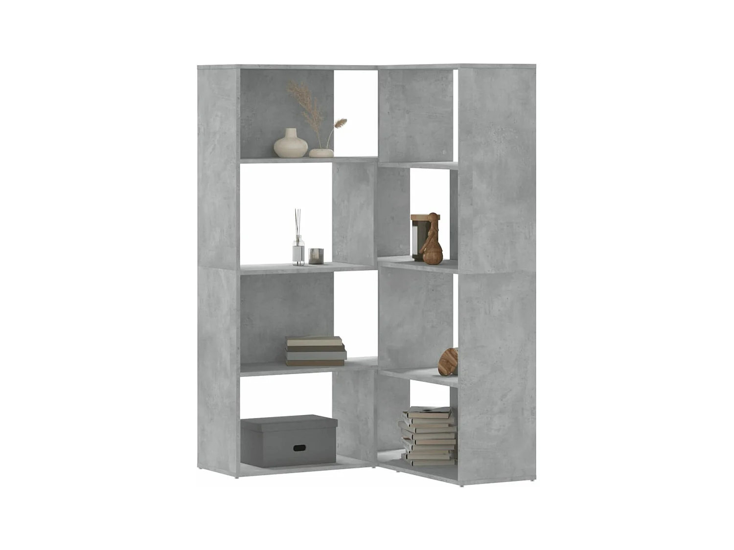 Estantería esquina 4 niveles madera gris hormigón 85x85x140 cm