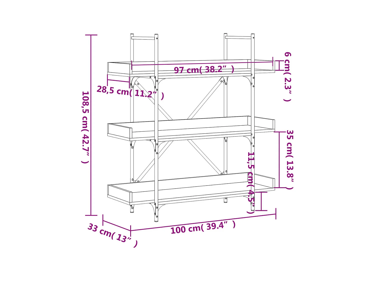 Boekenkast 5-laags 100x33x180,5 cm bewerkt hout zwart