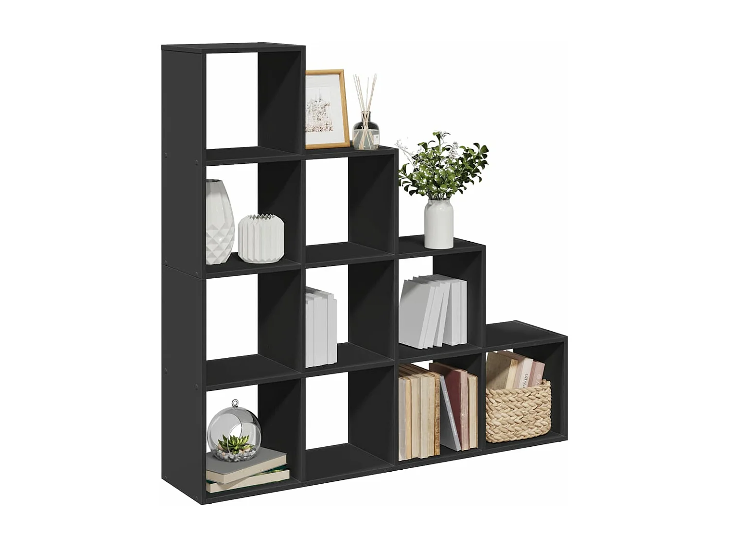 Étagère séparatrice de pièce 4 niveaux noir 131,5x29x131,5 cm