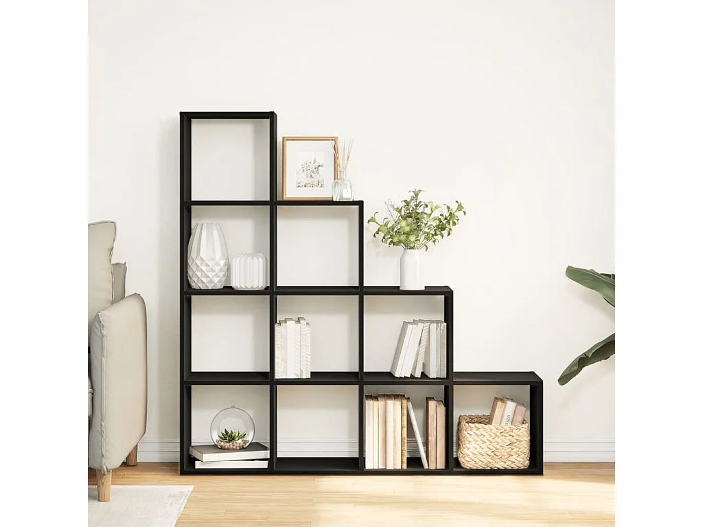 Étagère séparatrice de pièce 4 niveaux noir 131,5x29x131,5 cm