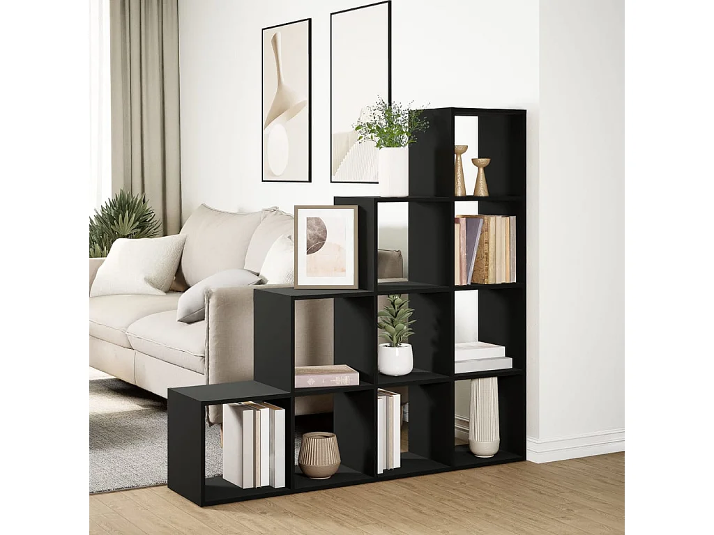 Étagère séparatrice de pièce 4 niveaux noir 131,5x29x131,5 cm