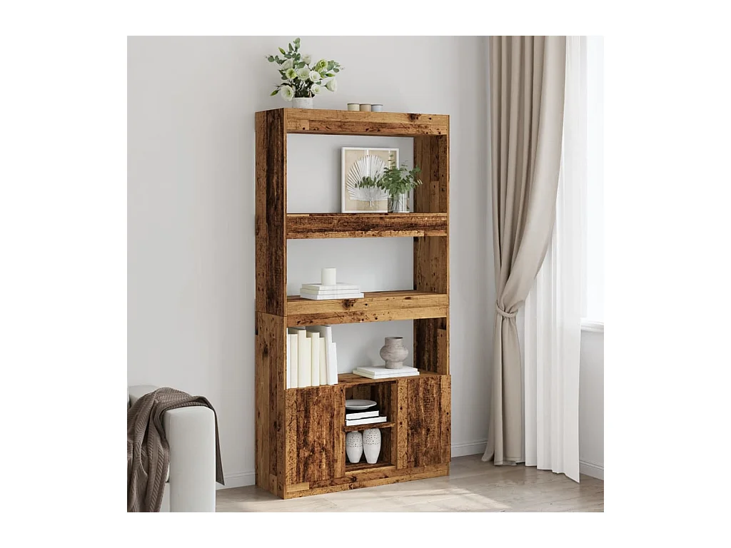 Hoge kast 92x33x180 cm bewerkt hout oud houtkleurig