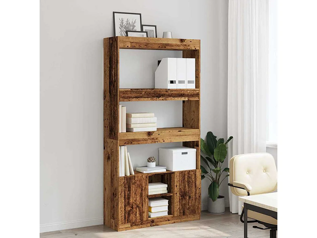 Buffet haut vieux bois 92x33x180 cm bois d'ingénierie