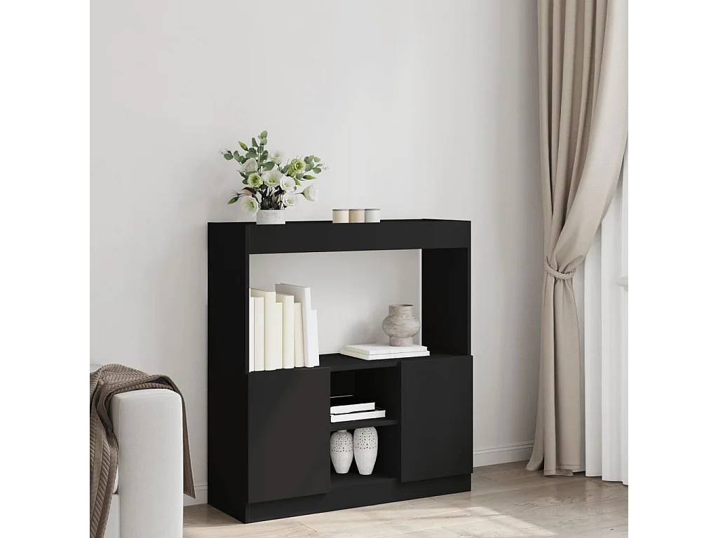 Credenza Nera 92x33x100 cm in Legno Multistrato