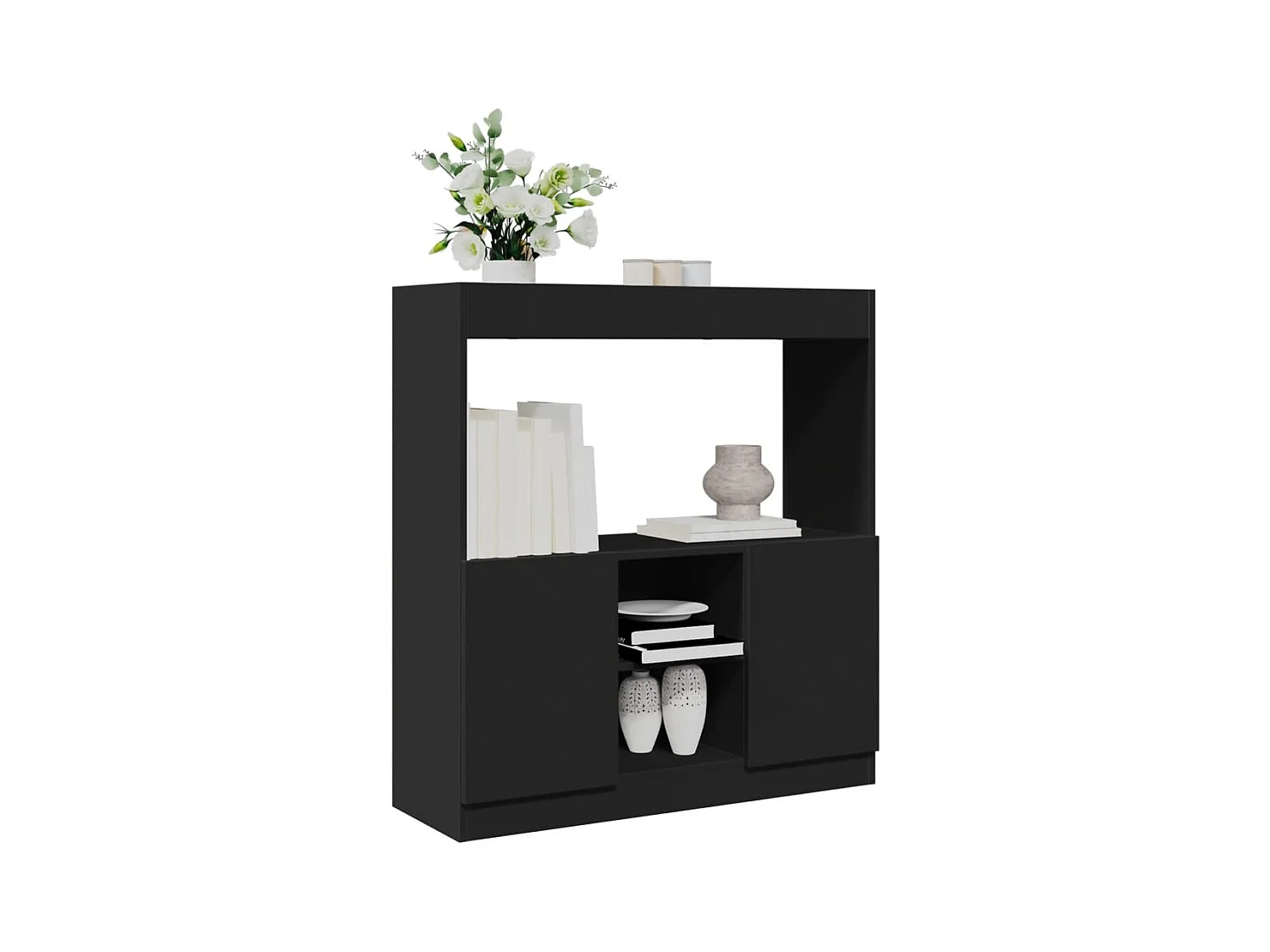 Buffet haut noir 92x33x100 cm bois d'ingénierie