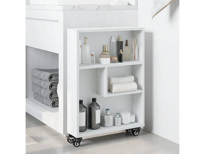 Carrito de almacenaje estrecho madera blanco 48x13x68 cm