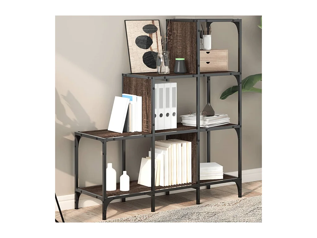 Bibliothèque chêne marron 92x30x102 cm bois ingénierie et métal