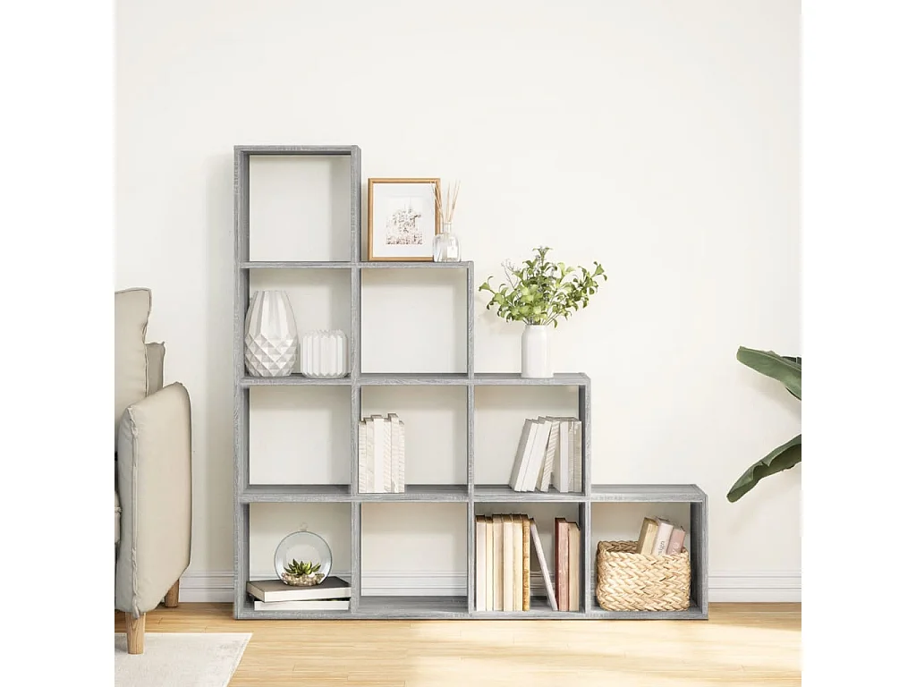 Librería divisora 4 niveles madera gris Sonoma 131,5x29x131,5cm