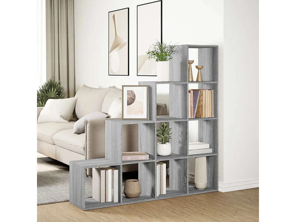 Librería divisora 4 niveles madera gris Sonoma 131,5x29x131,5cm