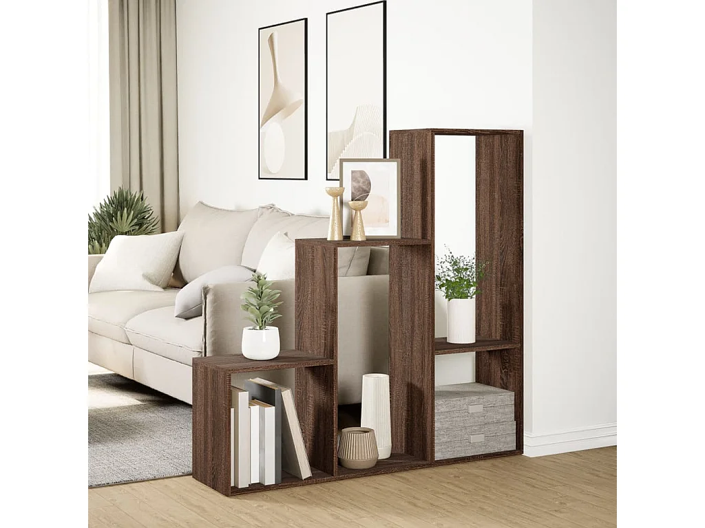 Étagère séparatrice de pièce 3niveaux chêne marron 123x29x123cm