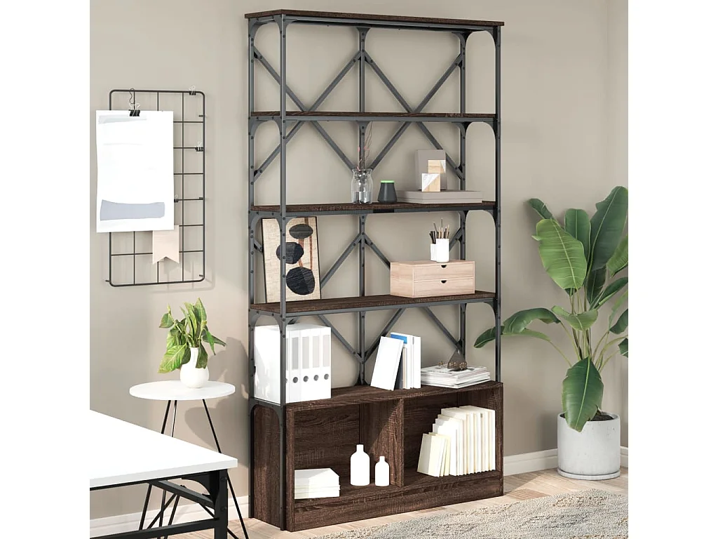 Bibliothèque chêne marron 100x26x180cm bois ingénierie et métal