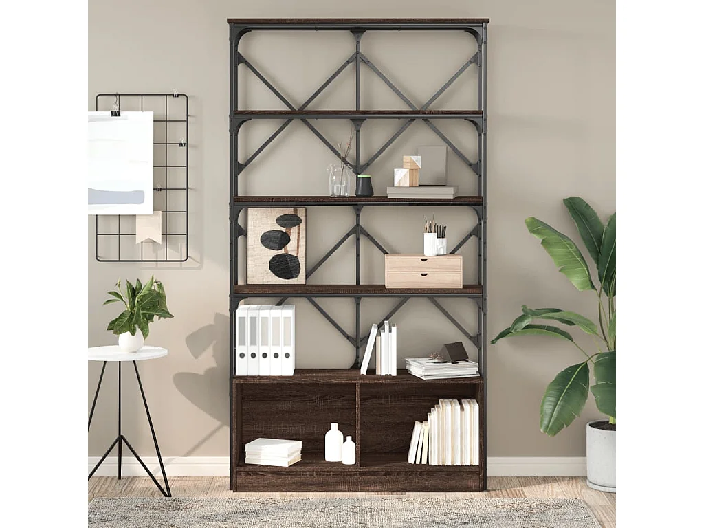 Bibliothèque chêne marron 100x26x180cm bois ingénierie et métal