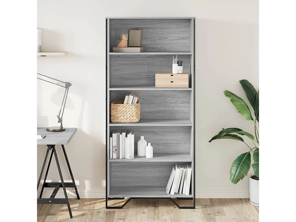 Estantería madera de ingeniería color gris Sonoma 80x31x169 cm