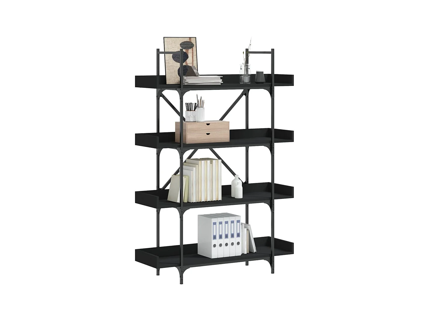 Libreria a 4 Ripiani Nera 100x33x145,5 cm in Legno Multistrato