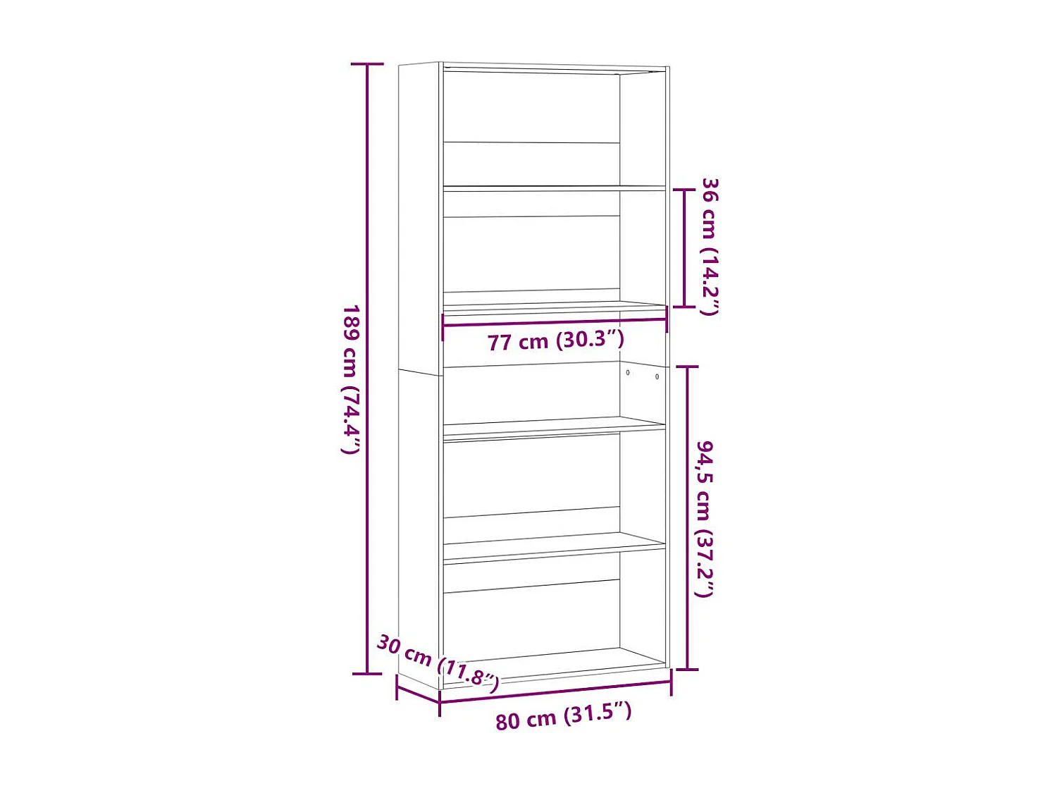 Bibliothèque chêne marron 40x30x77 cm bois d'ingénierie