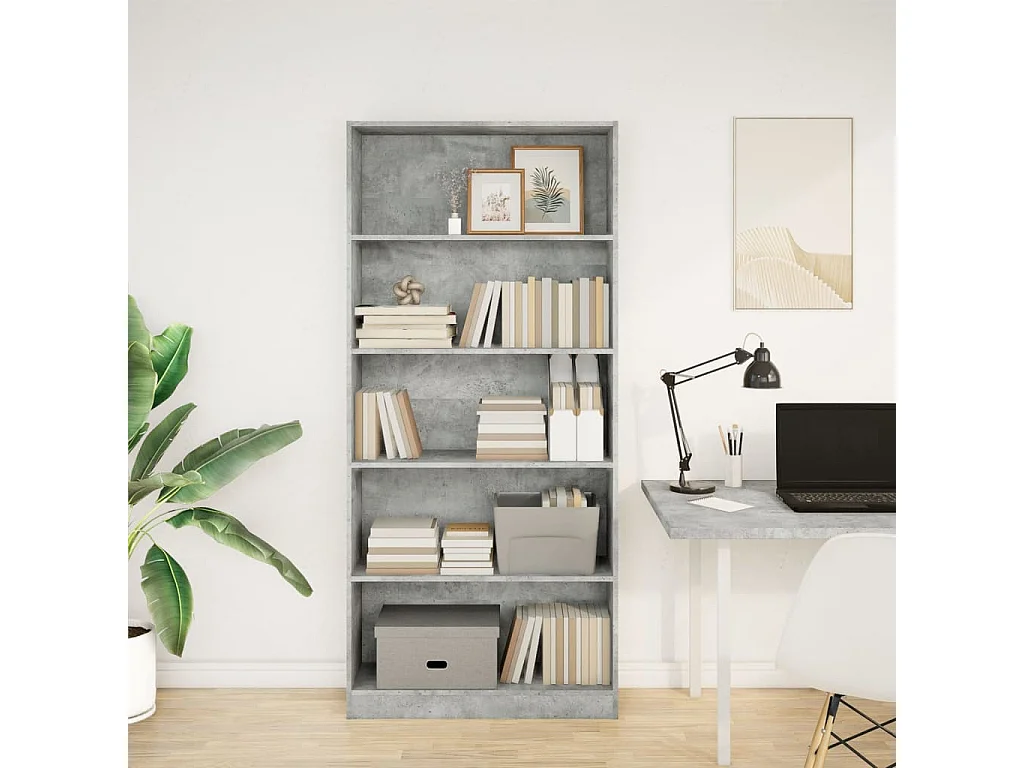 Bibliothèque gris béton 80x24x176 cm bois d'ingénierie