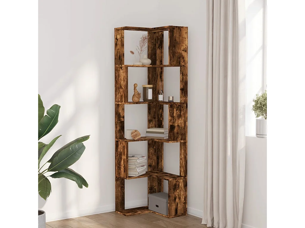 Libreria Angolare 5Ripiani Rovere Fumo 50x50x179 cm Multistrato