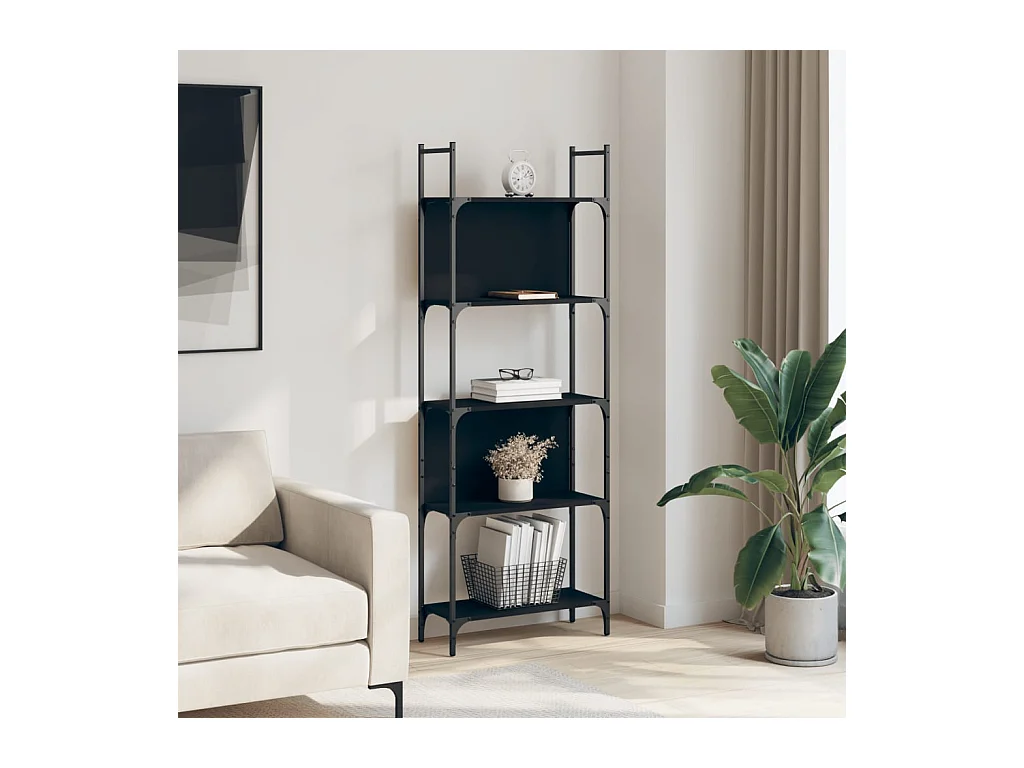 Libreria a 5 Ripiani Nera 60,5x24x166,5 cm in Legno Multistrato