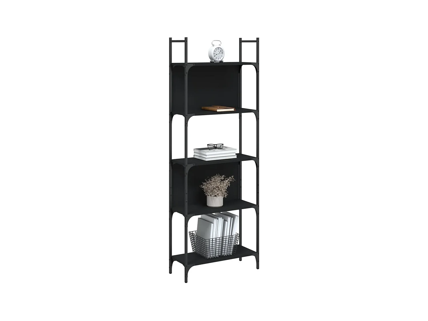 Libreria a 5 Ripiani Nera 60,5x24x166,5 cm in Legno Multistrato