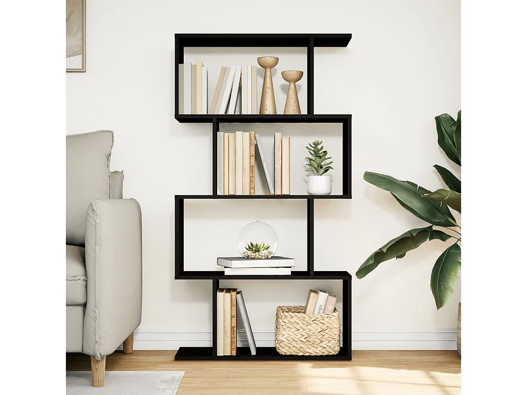 Raumteiler-Bücherregal 4 Böden Schwarz 70x24x129 cm