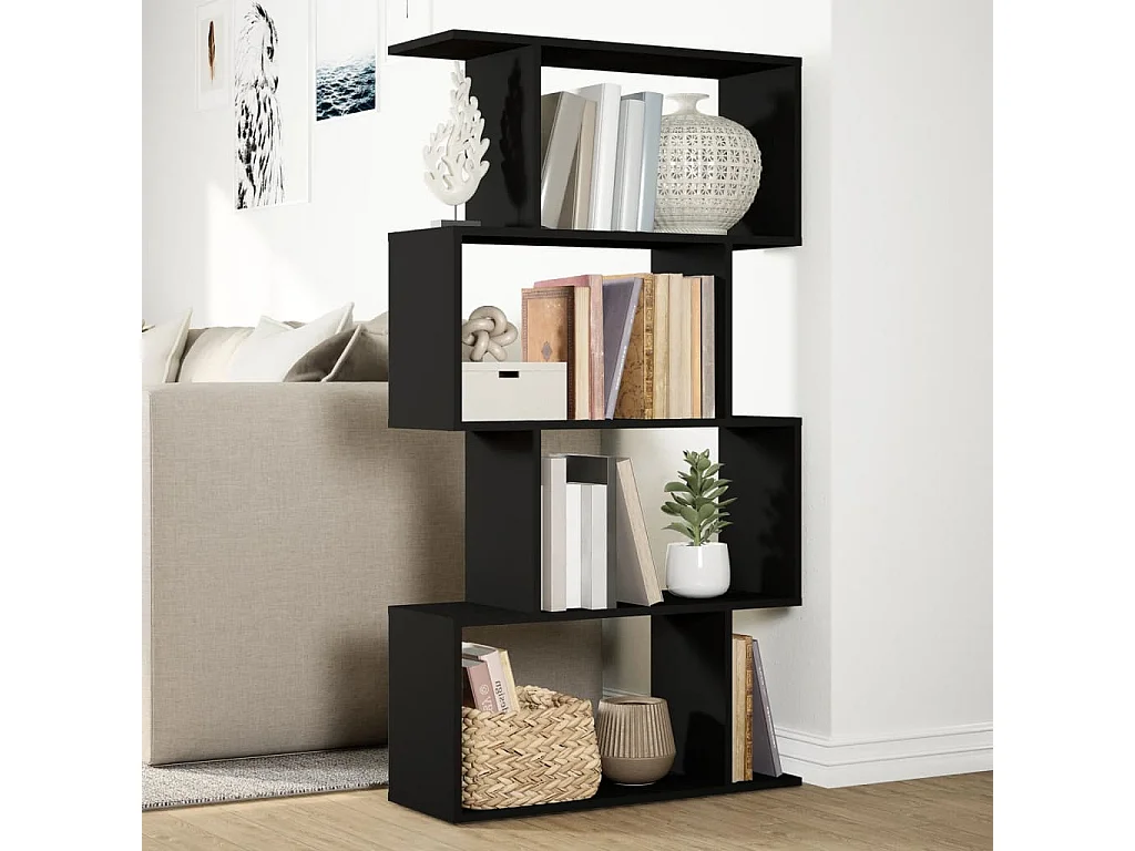 Raumteiler-Bücherregal 4 Böden Schwarz 70x24x129 cm