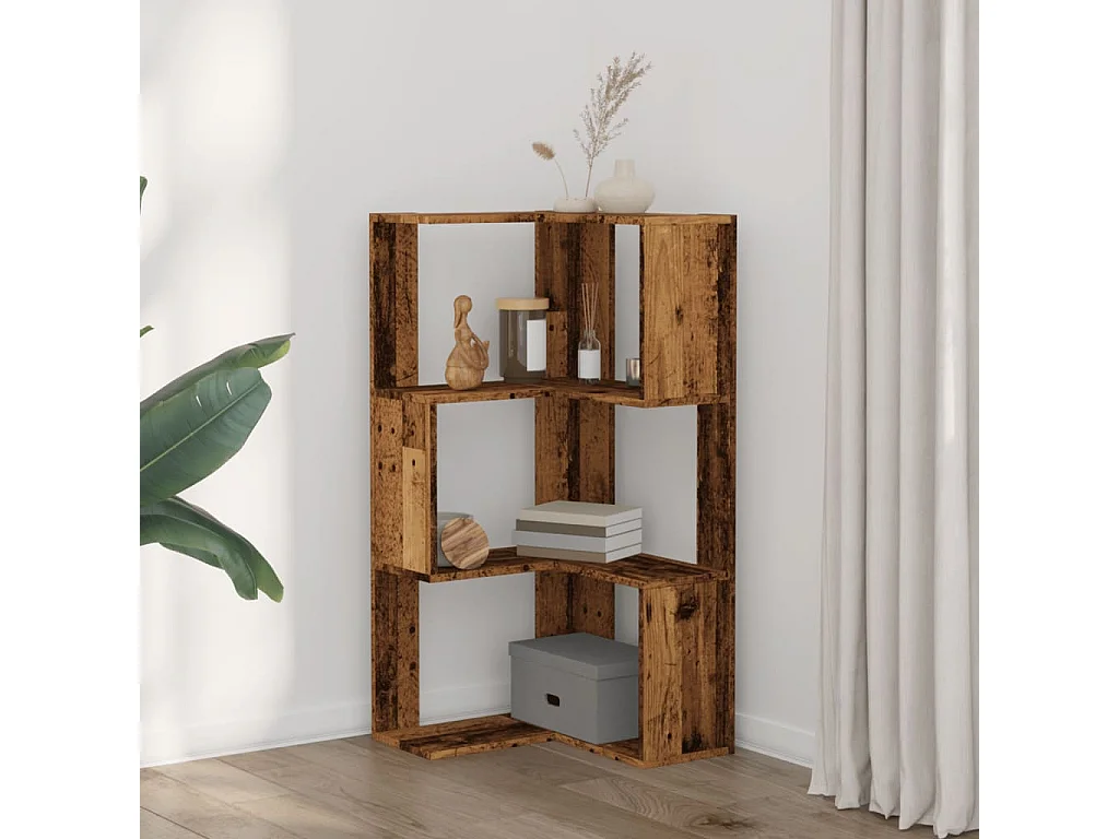 Libreria Angolare 3 Ripiani Legno Vecchio 50x50x102 cm Legno