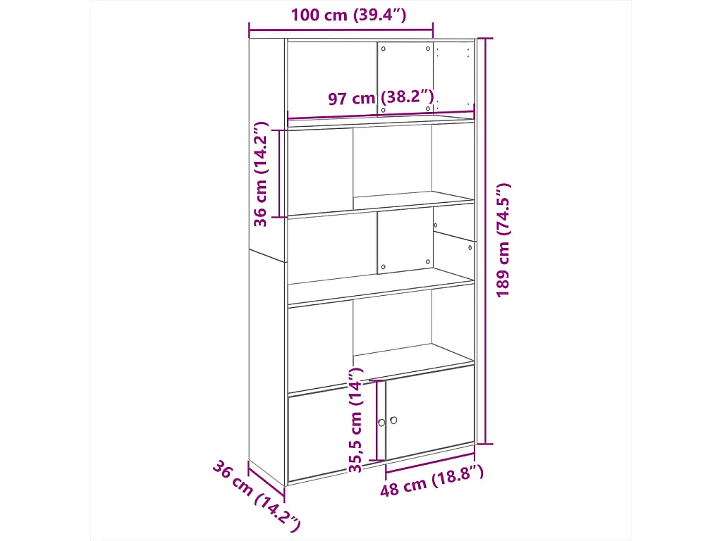 Boekenkast 100x36x189 cm bewerkt hout sonoma eikenkleurig