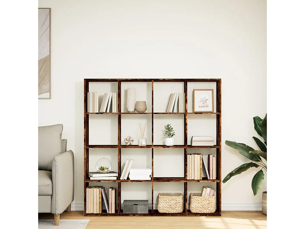 Bibliothèque chêne fumé 137,5x29x137,5 cm bois d'ingénierie