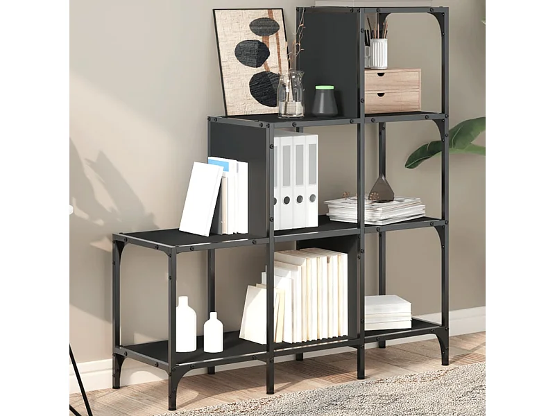 Boekenkast 92x30x102 cm bewerkt hout en metaal zwart