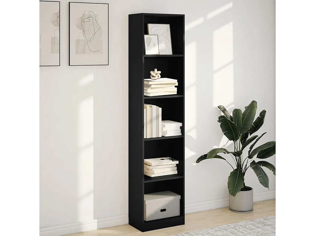 Estantería de madera de ingeniería negra 40x24x176 cm