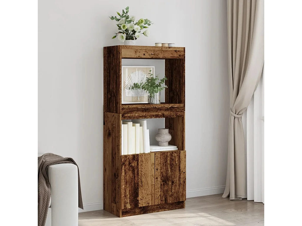 Buffet haut vieux bois 63x33x140 cm bois d'ingénierie