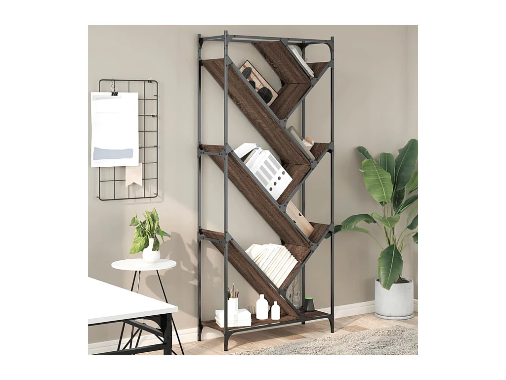 Bibliothèque chêne marron 79x30x180 cm bois ingénierie et métal