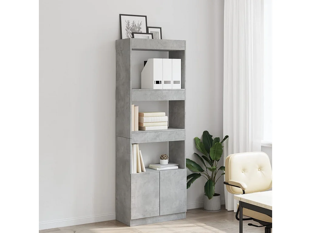 Aparador alto madera de ingeniería gris hormigón 63x33x180 cm