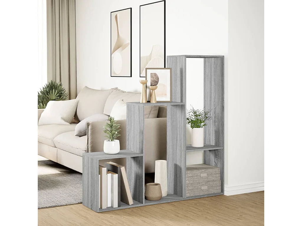 Étagère séparatrice de pièce 3niveaux sonoma gris 123x29x123 cm