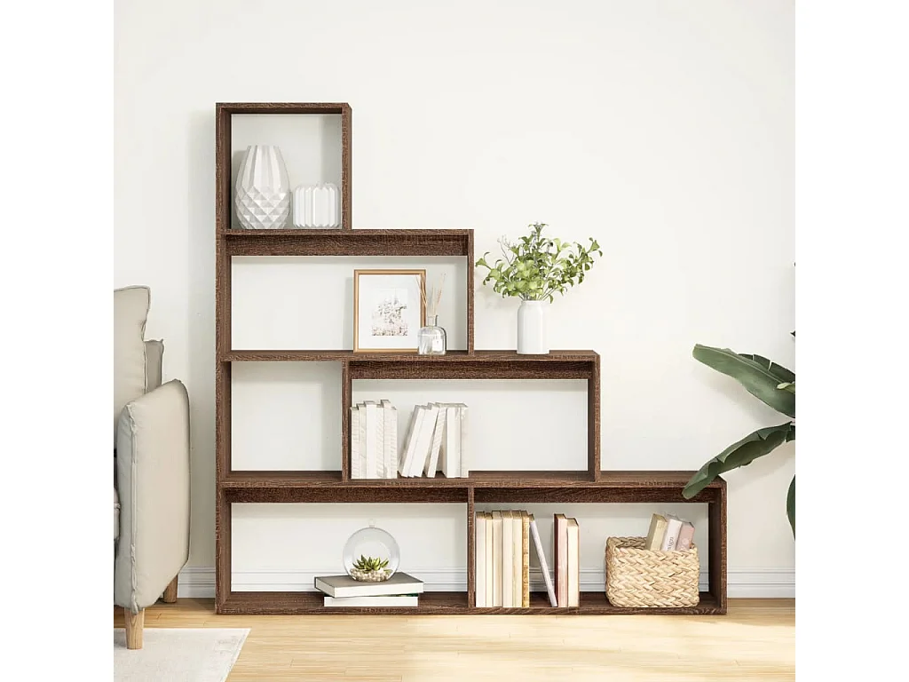 Étagère séparatrice de pièce 4 niveaux chêne marron