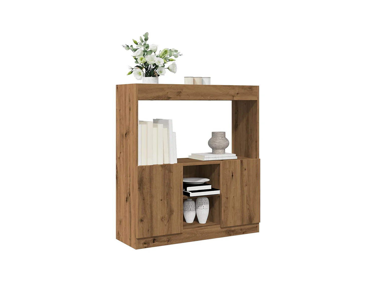 Hoge kast 92x33x100 cm bewerkt hout artisanaal eikenkleur