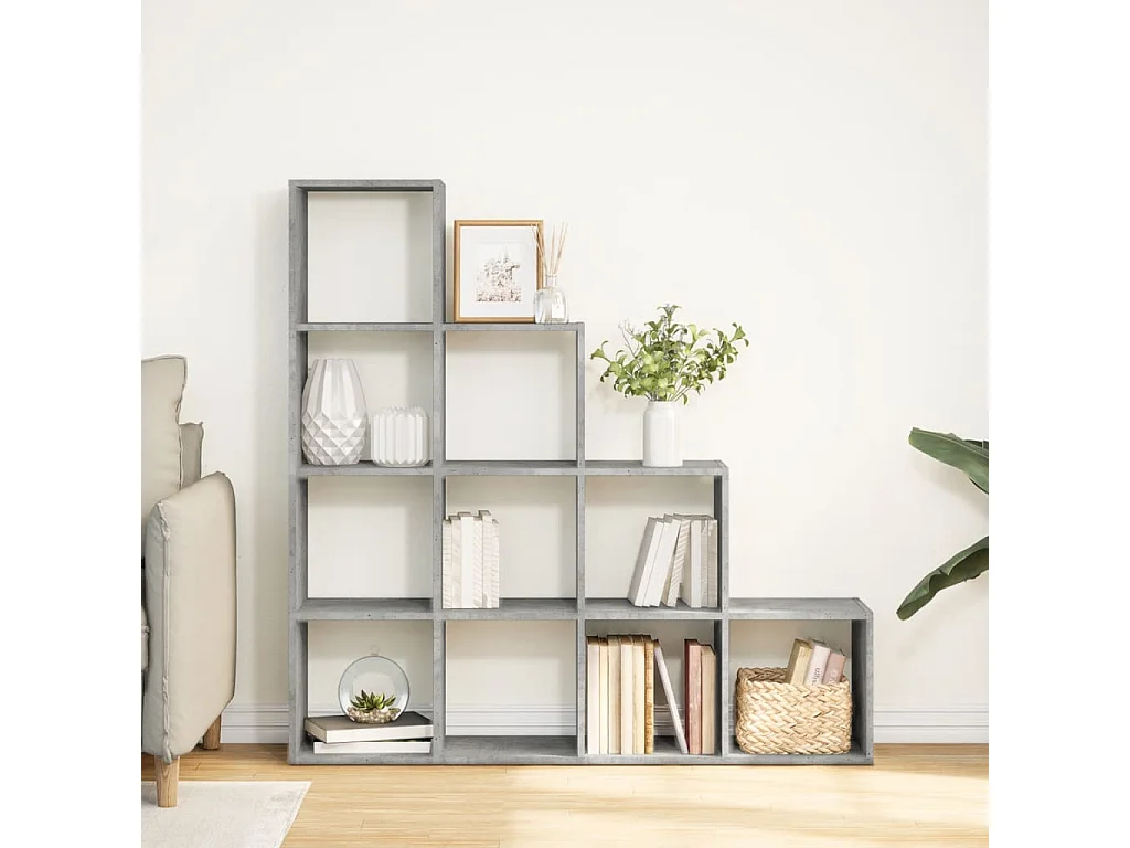 Librería divisora 4 niveles madera gris 131,5x29x131,5 cm