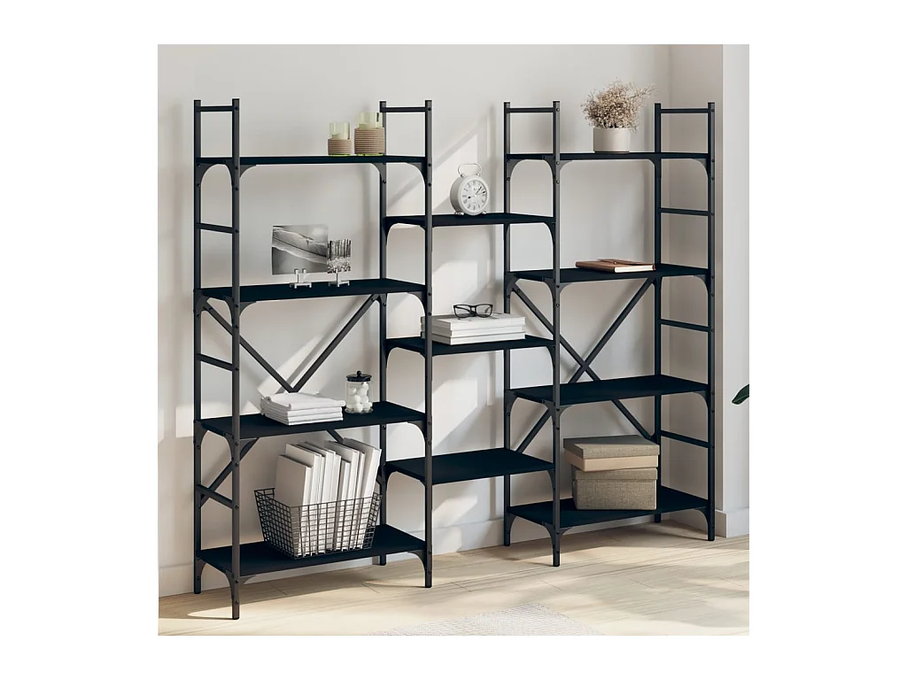 Libreria Nera 160x28,5x136,5 cm in Legno Multistrato
