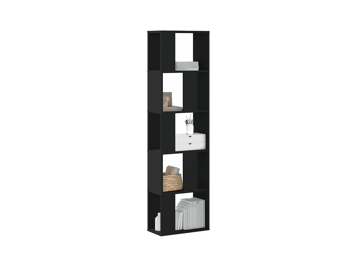 Libreria 5 Ripiani Nera 45x23,5x162,5cm in Legno Multistrato