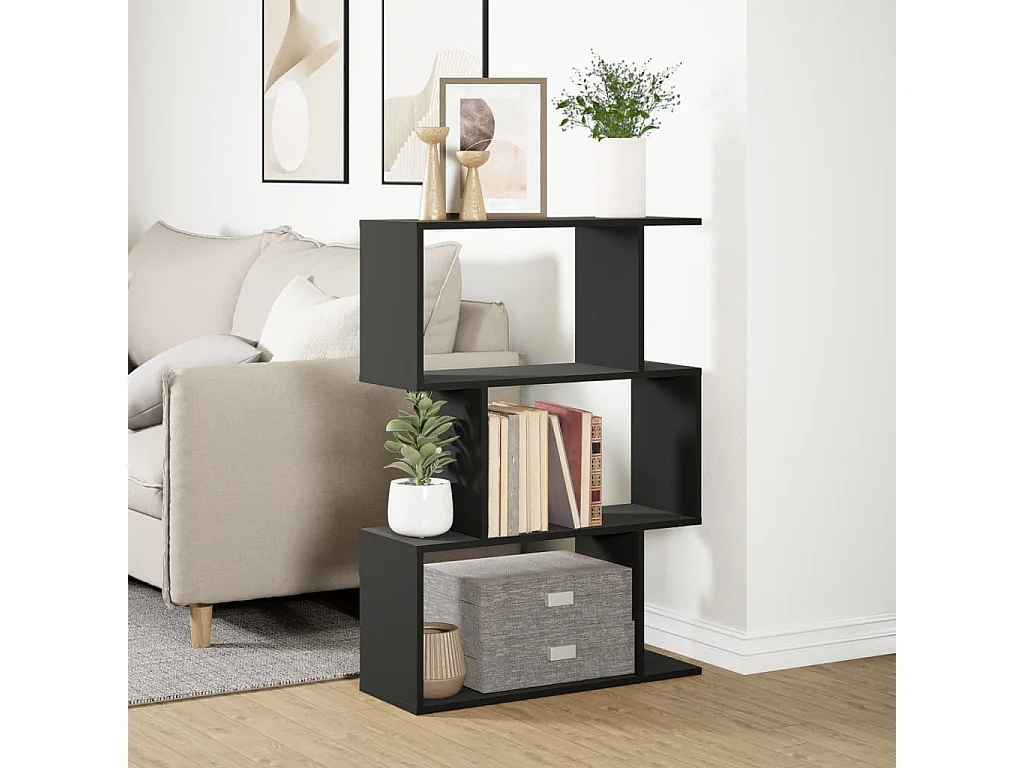 Libreria Divisorio 3 Ripiani Nera 70x24x97 cm in Truciolato