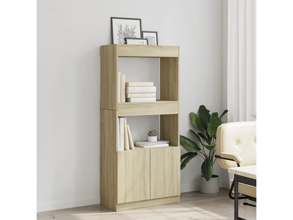 Buffet haut chêne sonoma 63x33x140 cm bois d'ingénierie