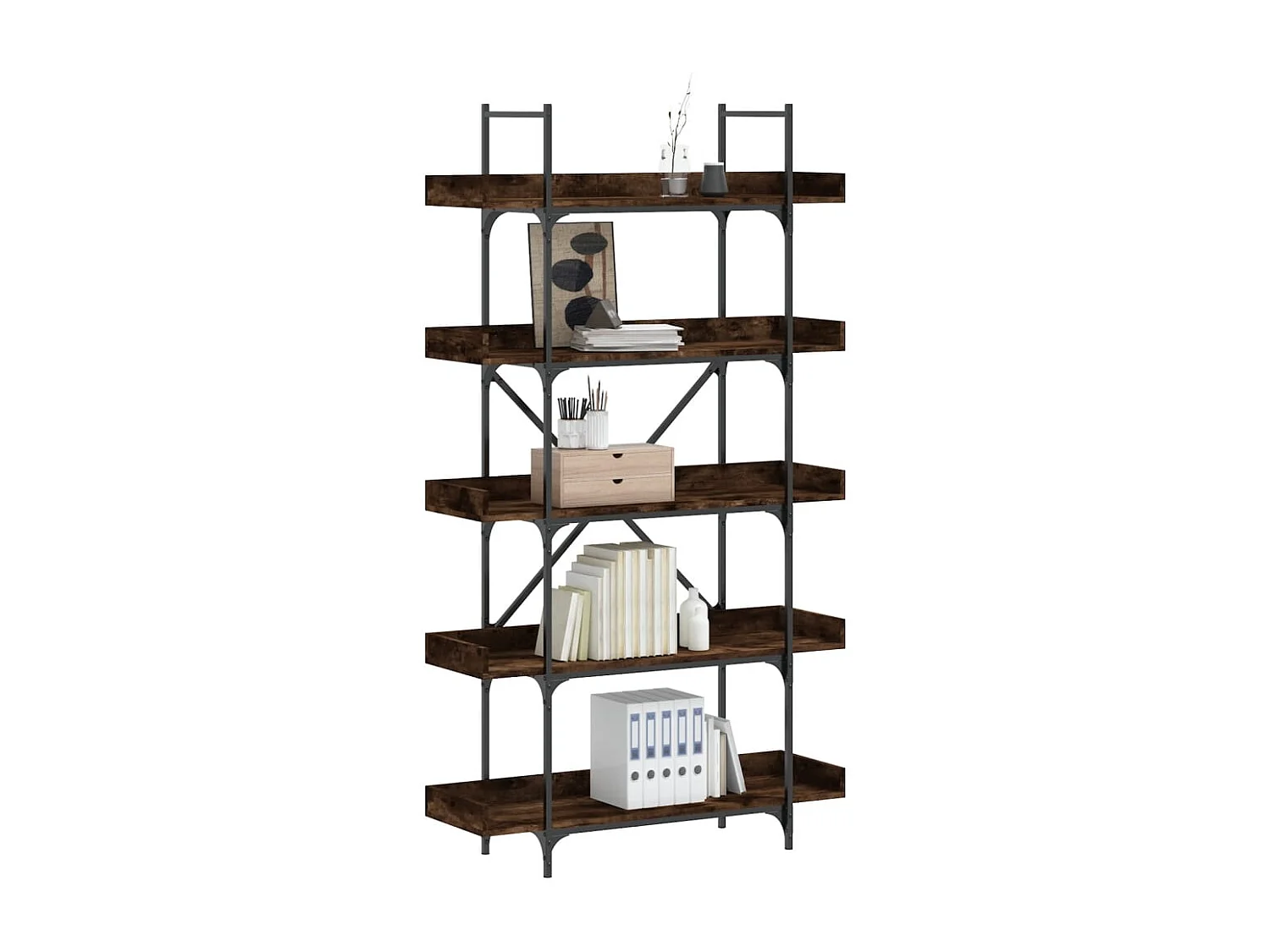 Bibliothèque 5 niveaux chêne fumé 100x33x180,5 cm